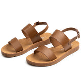 Alpine Swiss Beth Womens Flat Sandals Two Strap Buckle Slides Comfortable Summer – Tan