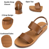 Alpine Swiss Beth Womens Flat Sandals Two Strap Buckle Slides Comfortable Summer – Tan