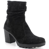 Alpine Swiss Bianca Womens Suede Slouch Ankle Boots Made in Italy High Heel Boot – Black
