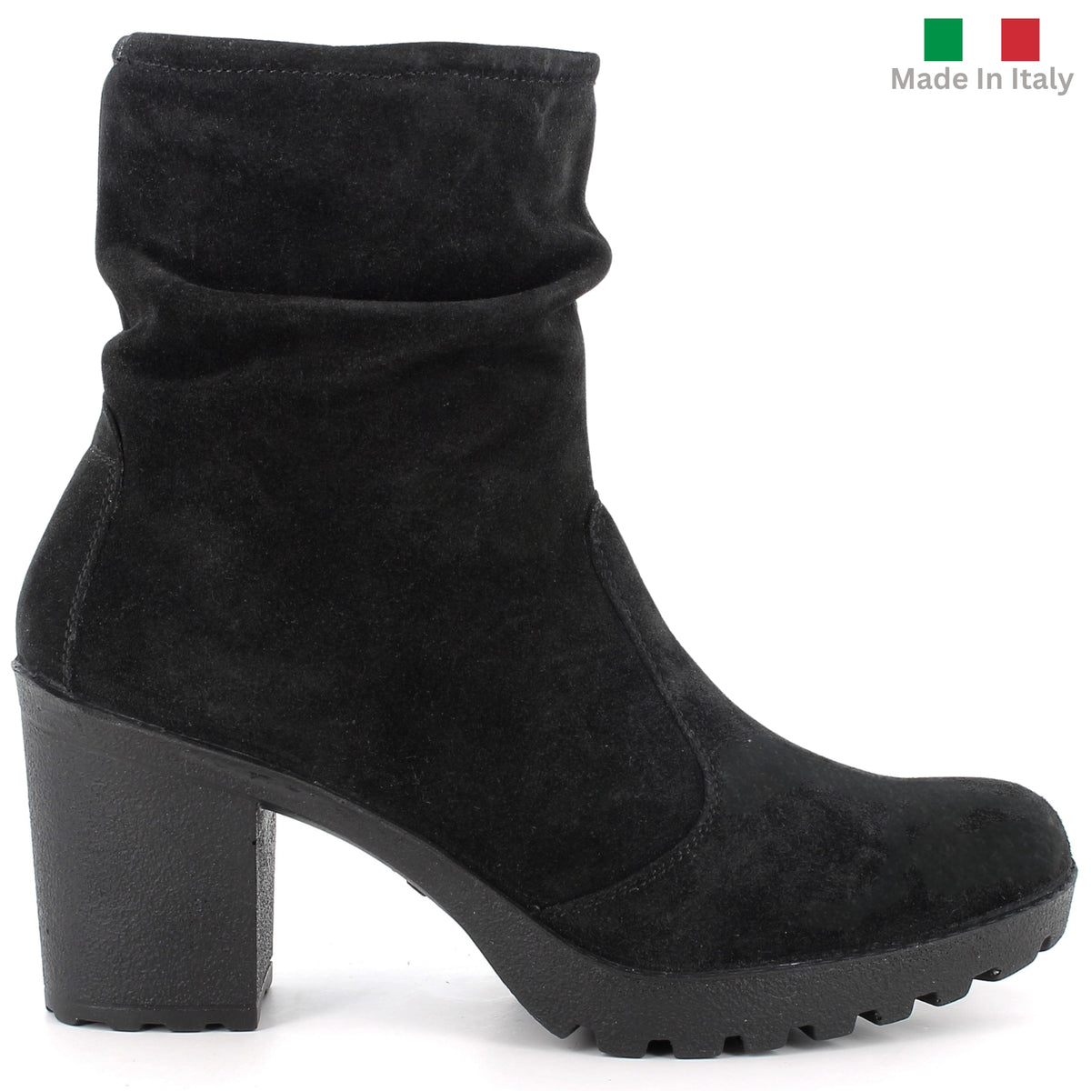 Alpine Swiss Bianca Womens Suede Slouch Ankle Boots Made in Italy High Heel Boot – Black