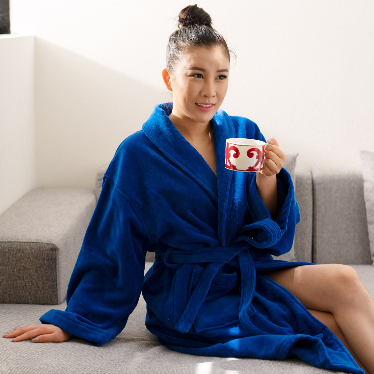 Alpine Swiss Blair Women Cotton Terry Cloth Bathrobe Shawl Collar Velour Spa Robe – Blue