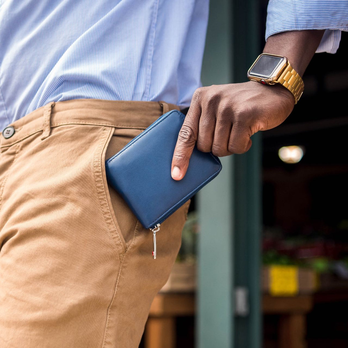 blue leather wallet