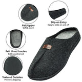 Alpine Swiss Mens Felt Faux Wool Clog Slippers Comfortable Cushion House Shoes – Charcoal