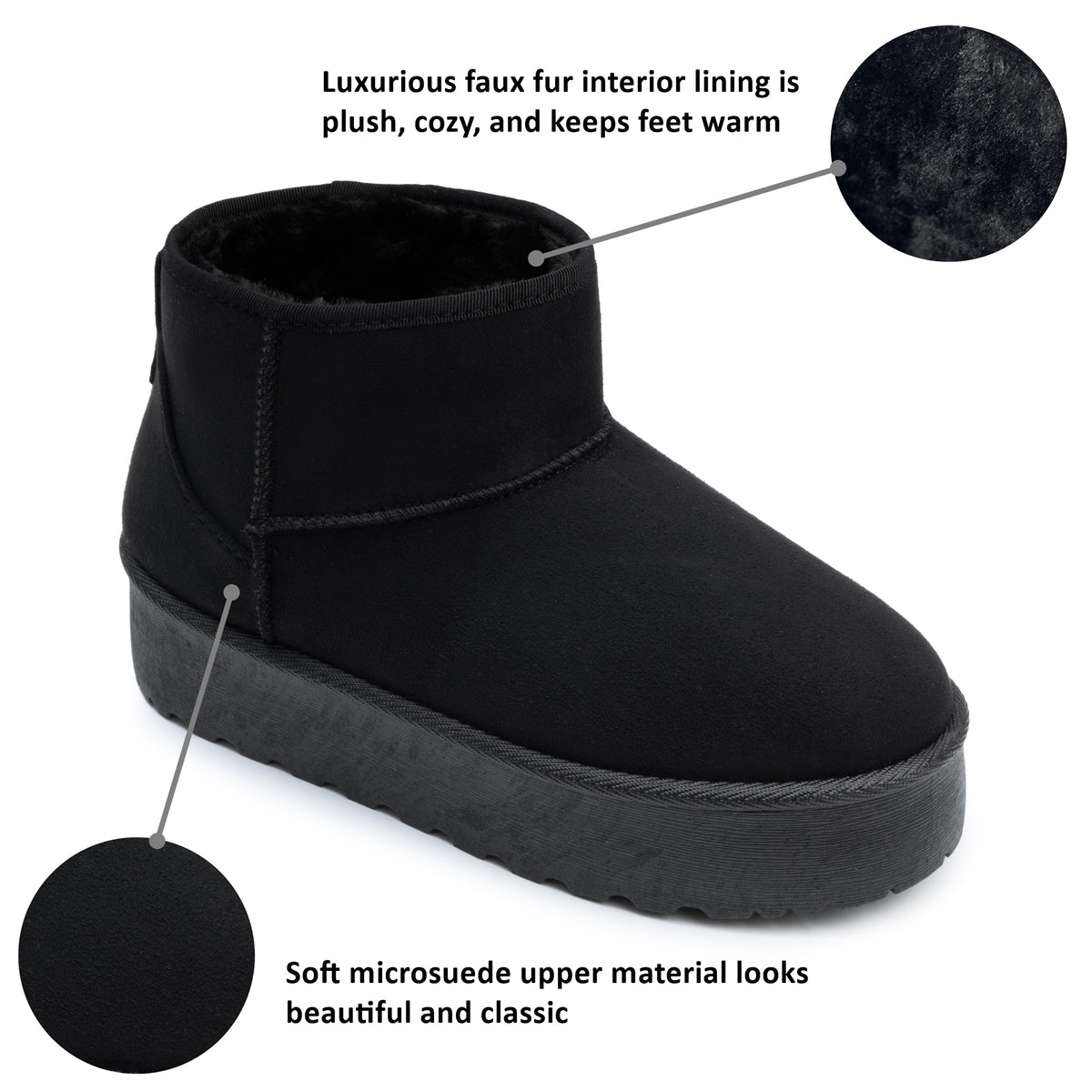 Alpine Swiss Brynn Womens Mini Platform Boots Warm Winter Short Ankle Booties – Black