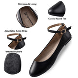 Alpine Swiss Calla Women's Ballet Flats Round Toe Ankle Strap Flat Shoes Casual Wear – Black