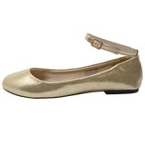 Alpine Swiss Calla Women's Ballet Flats Round Toe Ankle Strap Flat Shoes Casual Wear – Gold