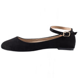 Alpine Swiss Calla Women's Ballet Flats Round Toe Ankle Strap Flat Shoes Casual Wear – Microsuede Black