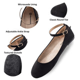 Alpine Swiss Calla Women's Ballet Flats Round Toe Ankle Strap Flat Shoes Casual Wear – Microsuede Black
