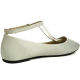 Alpine Swiss Calla Women's Ballet Flats Round Toe Ankle Strap Flat Shoes Casual Wear – White