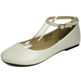 Alpine Swiss Calla Women's Ballet Flats Round Toe Ankle Strap Flat Shoes Casual Wear – White