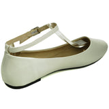 Alpine Swiss Calla Women's Ballet Flats Round Toe Ankle Strap Flat Shoes Casual Wear – White