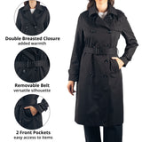 Alpine Swiss Carla Women Long Trench Coat Belted Waterproof Rain Jacket Raincoat – Black