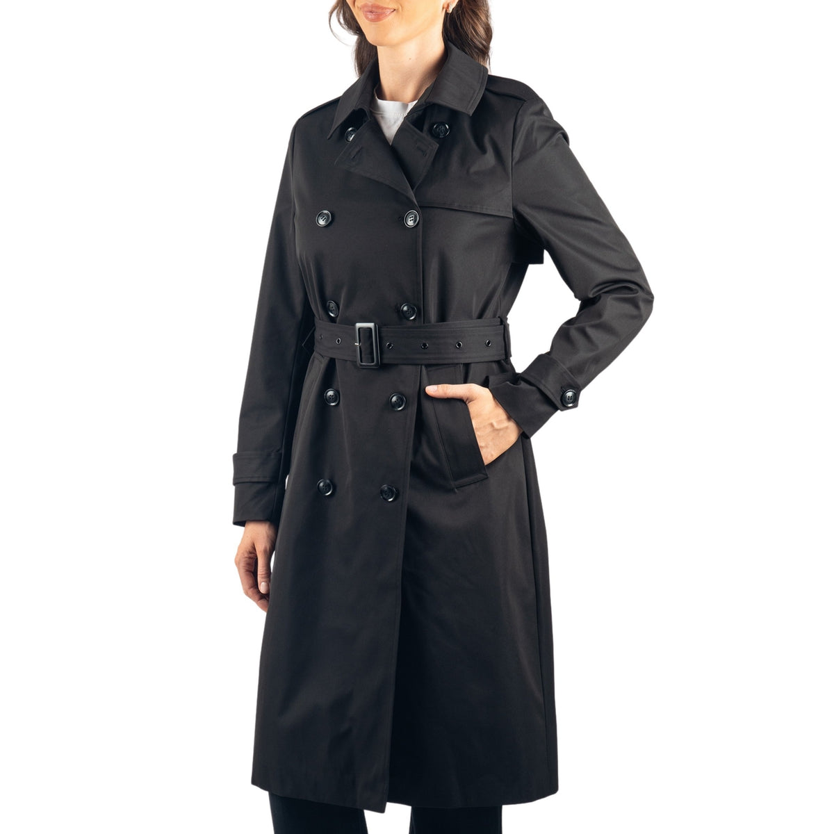 Alpine Swiss Carla Women Long Trench Coat Belted Waterproof Rain Jacket Raincoat – Black