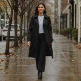 Alpine Swiss Carla Women Long Trench Coat Belted Waterproof Rain Jacket Raincoat – Black