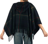 Alpine Swiss Carol Womens Shawl Wrap with Hood Poncho Sweater Large Scarf Fringe – Green Plaid