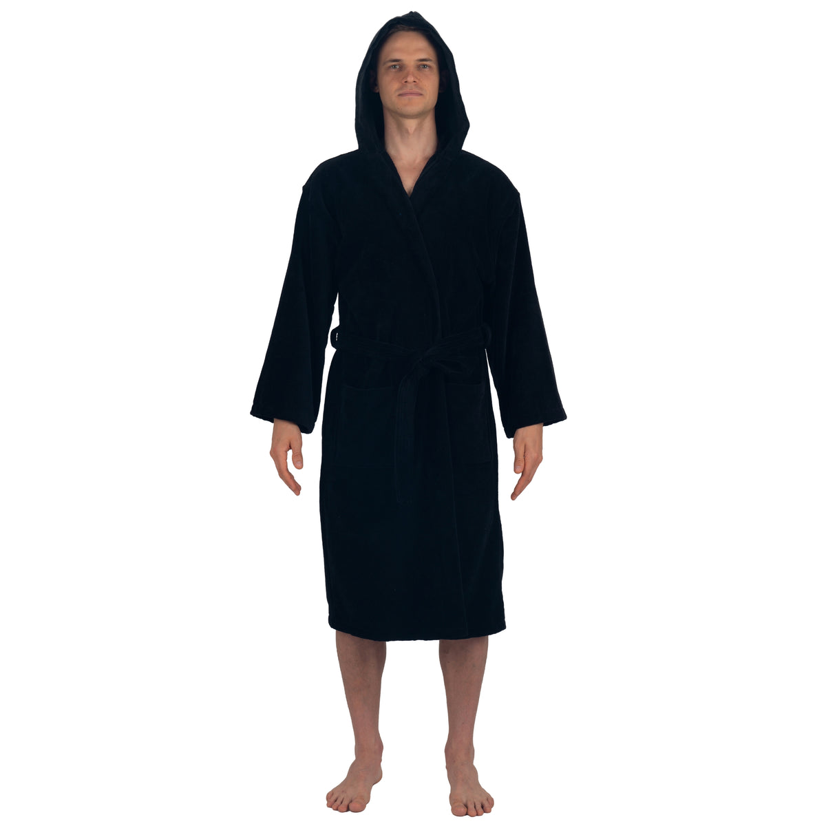 Alpine Swiss Dane Mens Hooded Bathrobe Cotton Terry Cloth Luxury Hotel Spa Robe – Black