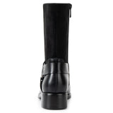Alpine Swiss Daria Womens Biker Moto Boots Faux Leather Mid Calf Motorcycle Boot – Black