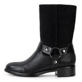 Alpine Swiss Daria Womens Biker Moto Boots Faux Leather Mid Calf Motorcycle Boot – Black