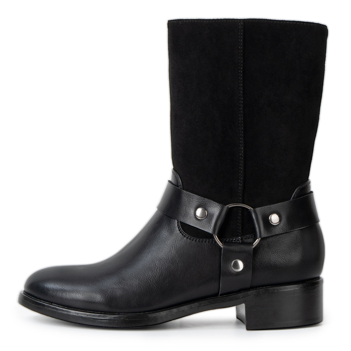 Alpine Swiss Daria Womens Biker Moto Boots Faux Leather Mid Calf Motorcycle Boot – Black
