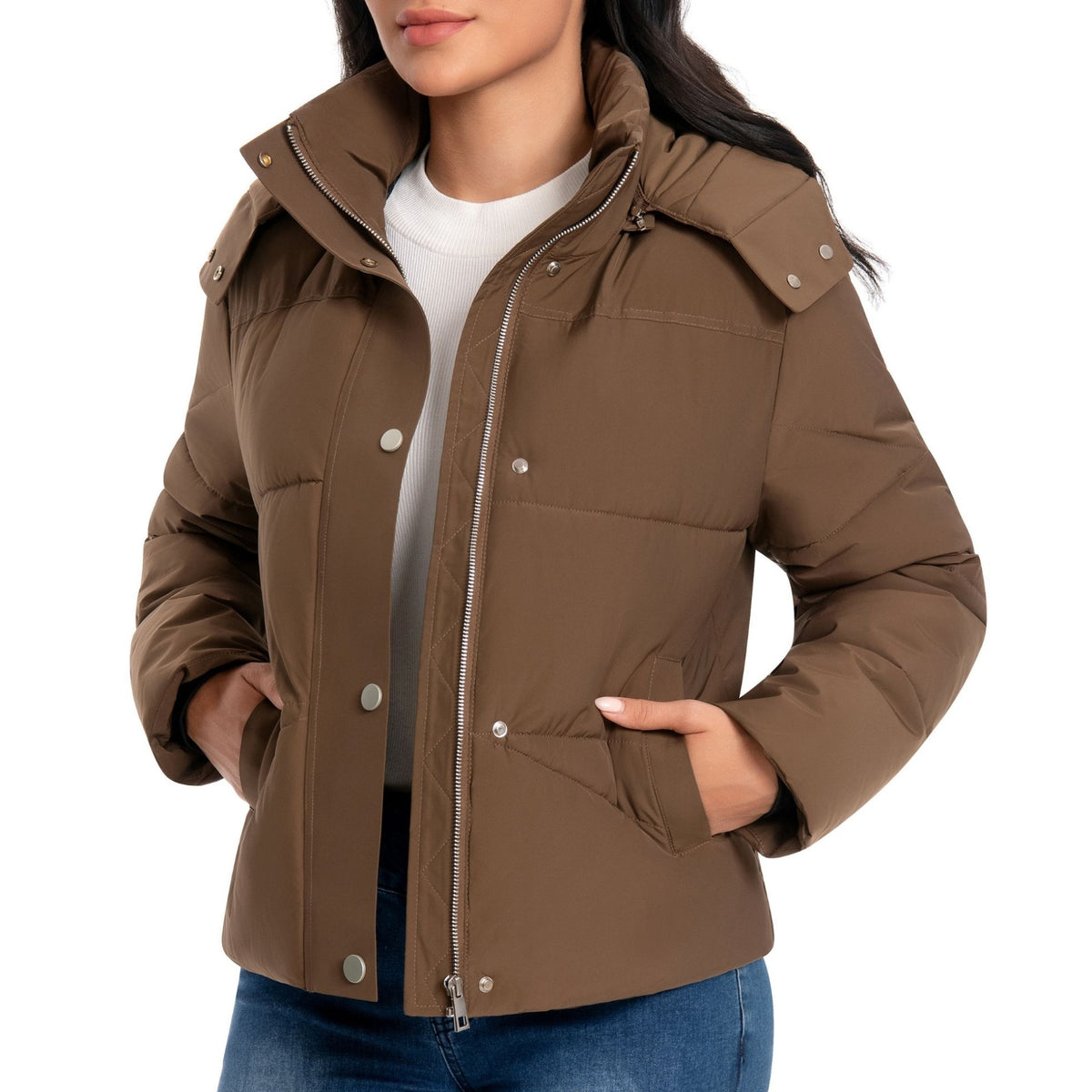 Debra cropped puffer jacket - Brown