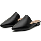 Alpine Swiss Diane Womens Leather Mules Pointed Toe Slip On Flats Comfort Loafer – Black Leather