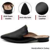 Alpine Swiss Diane Womens Leather Mules Pointed Toe Slip On Flats Comfort Loafer – Black Leather