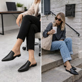 Alpine Swiss Diane Womens Leather Mules Pointed Toe Slip On Flats Comfort Loafer – Black Leather