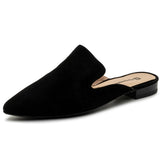 Alpine Swiss Diane Womens Leather Mules Pointed Toe Slip On Flats Comfort Loafer – Black Suede
