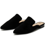 Alpine Swiss Diane Womens Leather Mules Pointed Toe Slip On Flats Comfort Loafer – Black Suede