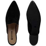 Alpine Swiss Diane Womens Leather Mules Pointed Toe Slip On Flats Comfort Loafer – Black Suede