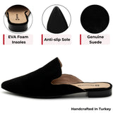 Alpine Swiss Diane Womens Leather Mules Pointed Toe Slip On Flats Comfort Loafer – Black Suede