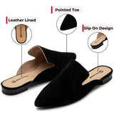 Alpine Swiss Diane Womens Leather Mules Pointed Toe Slip On Flats Comfort Loafer – Black Suede
