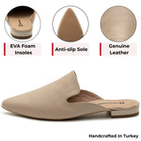Alpine Swiss Diane Womens Leather Mules Pointed Toe Slip On Flats Comfort Loafer – Cream Leather