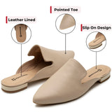 Alpine Swiss Diane Womens Leather Mules Pointed Toe Slip On Flats Comfort Loafer – Cream Leather