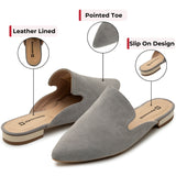 Alpine Swiss Diane Womens Leather Mules Pointed Toe Slip On Flats Comfort Loafer – Gray Suede