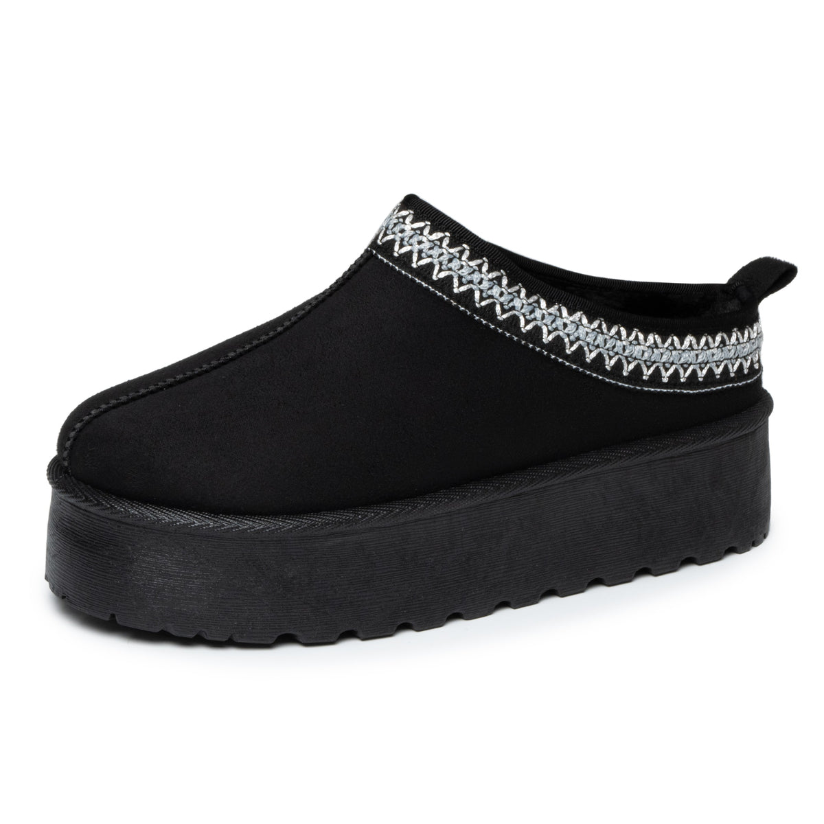 Alpine Swiss Emily Womens Platform Slippers Fluffy Warm Slip On Short Ankle Boot – Black