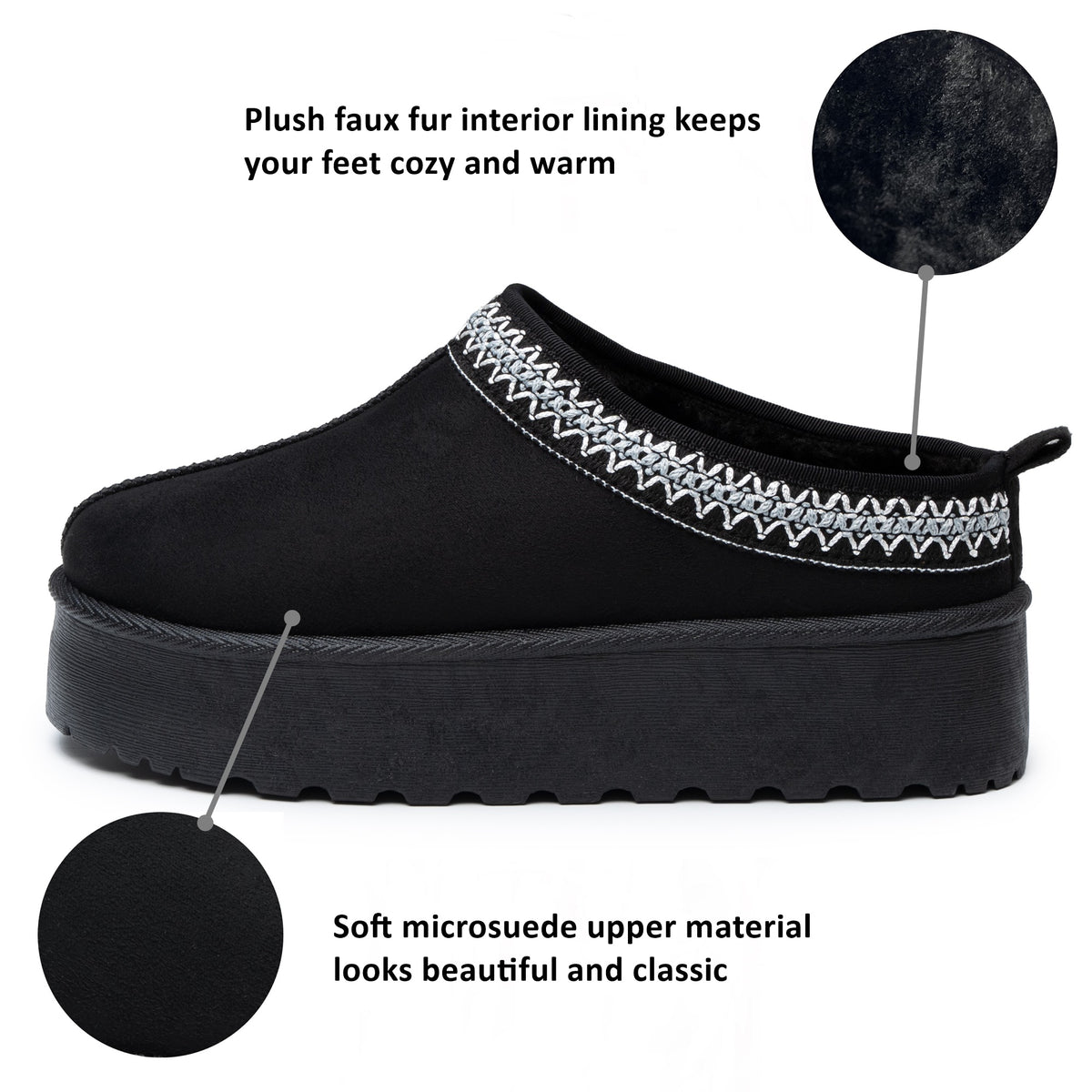 Alpine Swiss Emily Womens Platform Slippers Fluffy Warm Slip On Short Ankle Boot – Black