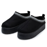 Alpine Swiss Emily Womens Platform Slippers Fluffy Warm Slip On Short Ankle Boot – Black
