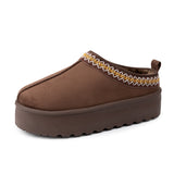 Alpine Swiss Emily Womens Platform Slippers Fluffy Warm Slip On Short Ankle Boot – Brown