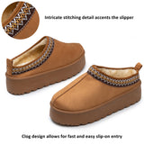 Alpine Swiss Emily Womens Platform Slippers Fluffy Warm Slip On Short Ankle Boot – Tan