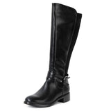 Alpine Swiss Erica Womens Knee High Riding Boots Stretch Calf Round Toe Boots – Black
