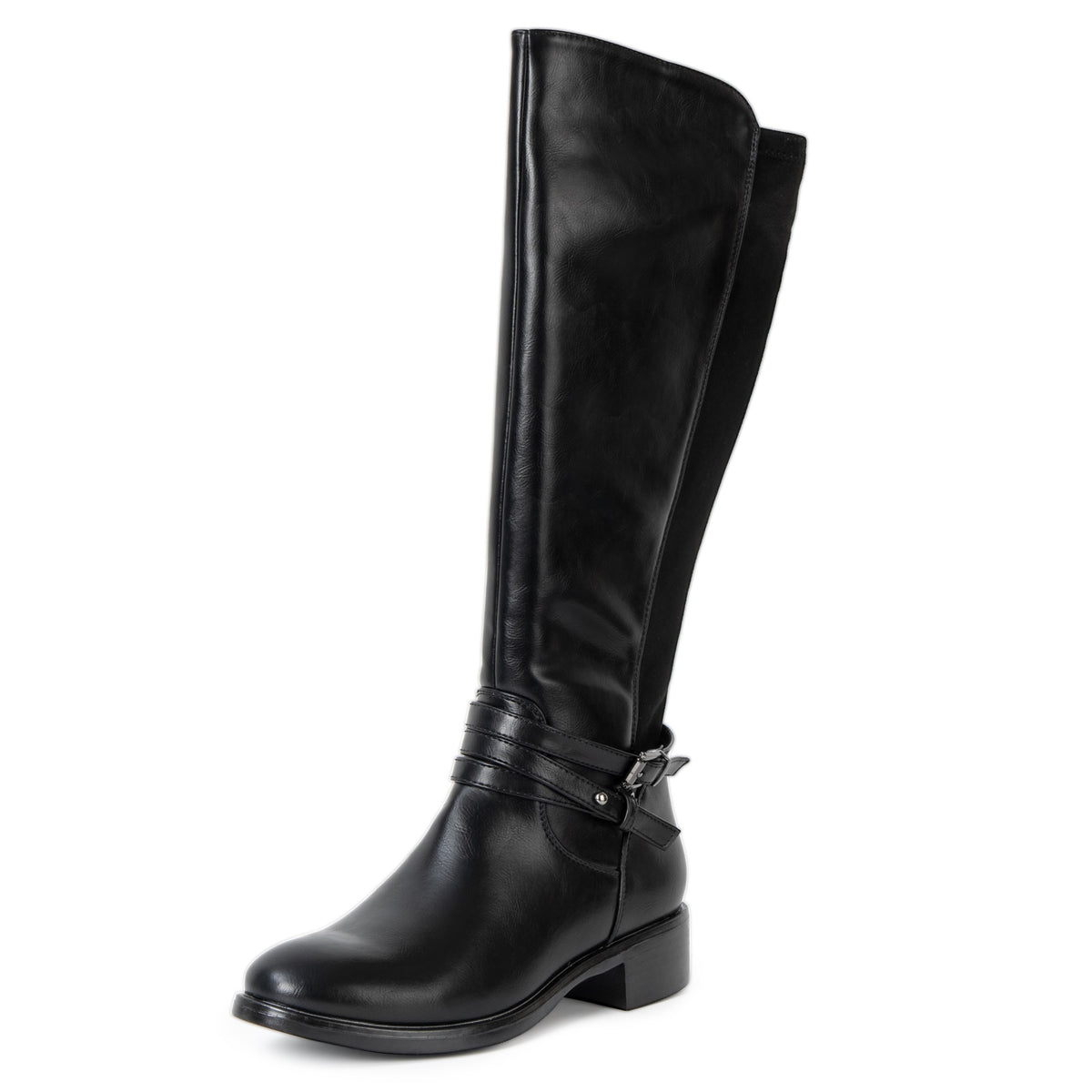 Alpine Swiss Erica Womens Knee High Riding Boots Stretch Calf Round Toe Boots – Black