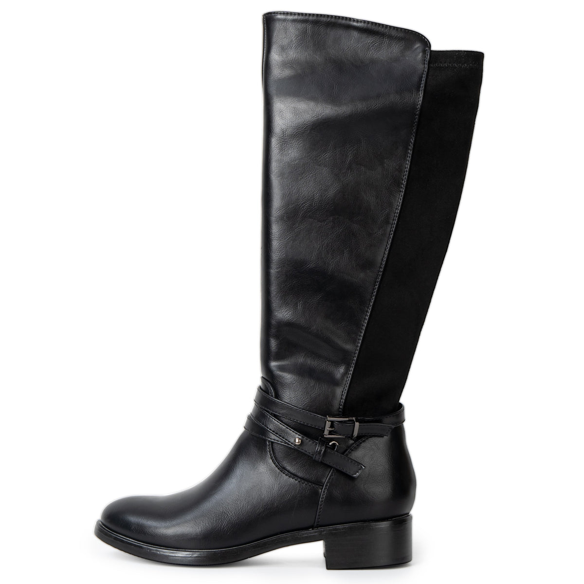 Alpine Swiss Erica Womens Knee High Riding Boots Stretch Calf Round Toe Boots – Black