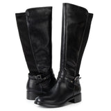 Alpine Swiss Erica Womens Knee High Riding Boots Stretch Calf Round Toe Boots – Black