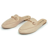Alpine Swiss Erin Womens Flat Mules Loafers Round Toe Blackless Slide on Shoes – Microsuede Beige