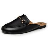 Alpine Swiss Erin Womens Flat Mules Loafers Round Toe Blackless Slide on Shoes – Black