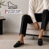 Alpine Swiss Erin Womens Flat Mules Loafers Round Toe Blackless Slide on Shoes – Microsuede Black