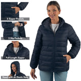 Alpine Swiss Eva Women’s Hooded Puffer Jacket – Navy