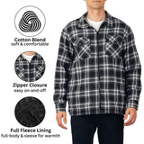Alpine Swiss Felix Mens Fleece Flannel Jacket Heavyweight Zip-Up Plaid Shacket – Black Gray