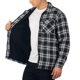 Alpine Swiss Felix Mens Fleece Flannel Jacket Heavyweight Zip-Up Plaid Shacket – Black Gray